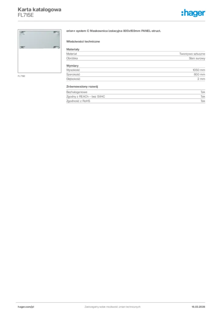 Zdjęcie Hager Karta katalogowa FL715E | Hager Polska
