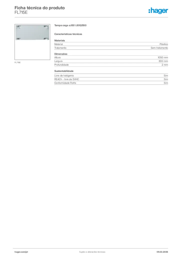 Imagem Hager Ficha técnica do produto FL715E | Hager Portugal