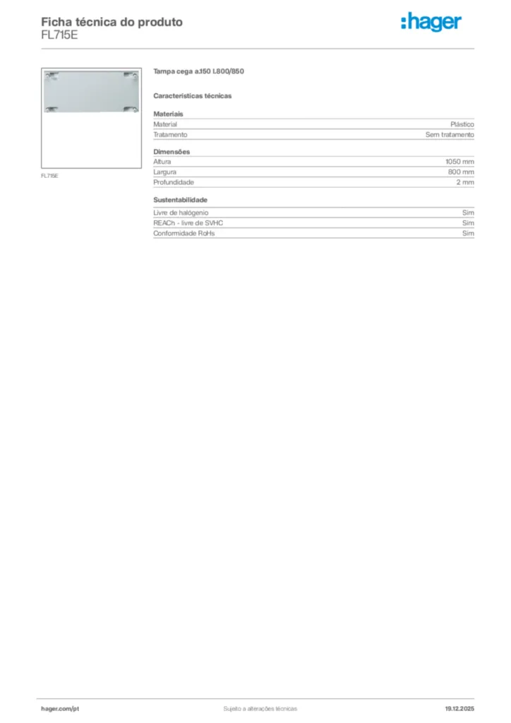 Imagem Hager Ficha técnica do produto FL715E | Hager Portugal