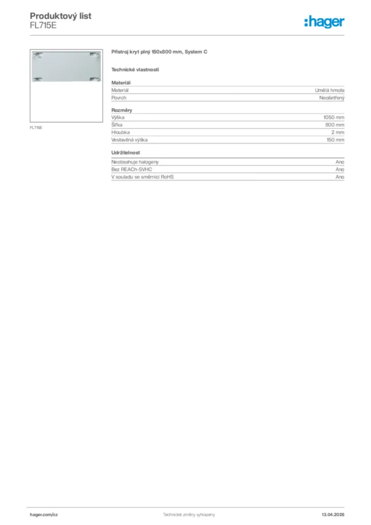 Obrázek Hager Product data sheet FL715E | Hager