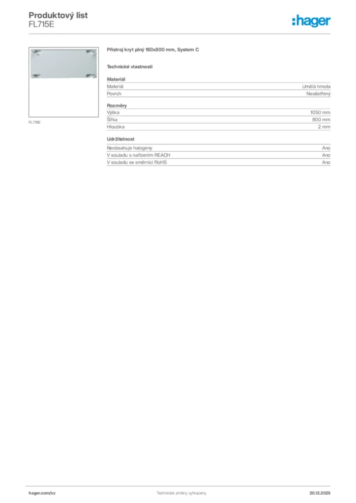Obrázek Hager Produktový list FL715E | Hager