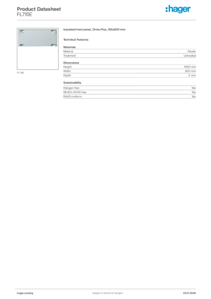 Image Hager Product data sheet FL715E  | Hager