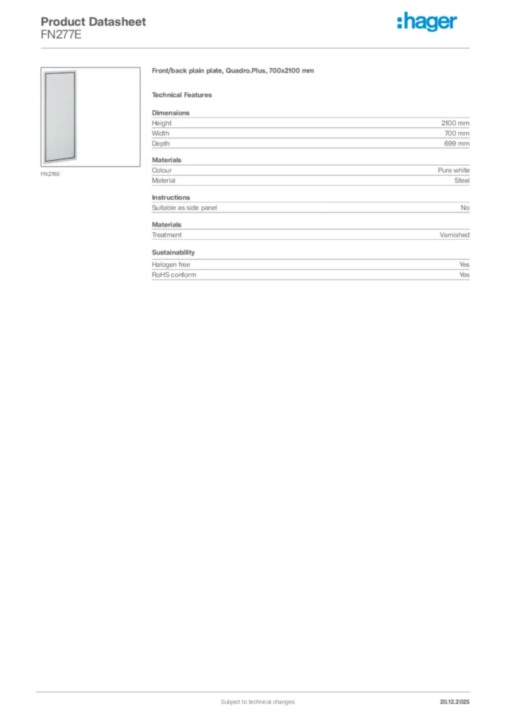 Image Hager Product data sheet FN277E  | Hager Africa