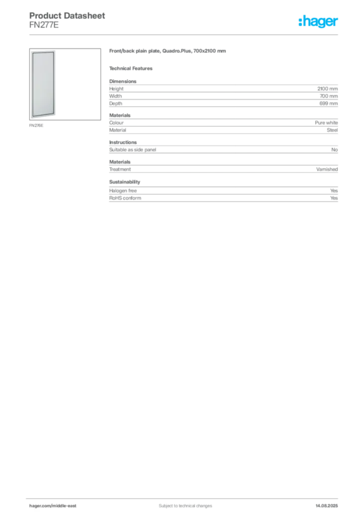 Image Hager Product data sheet FN277E  | Hager