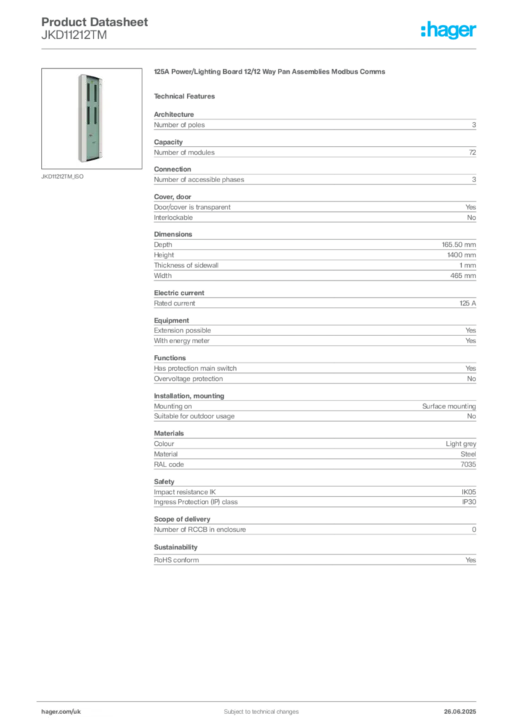 Image Hager Product data sheet JKD11212TM  | Hager