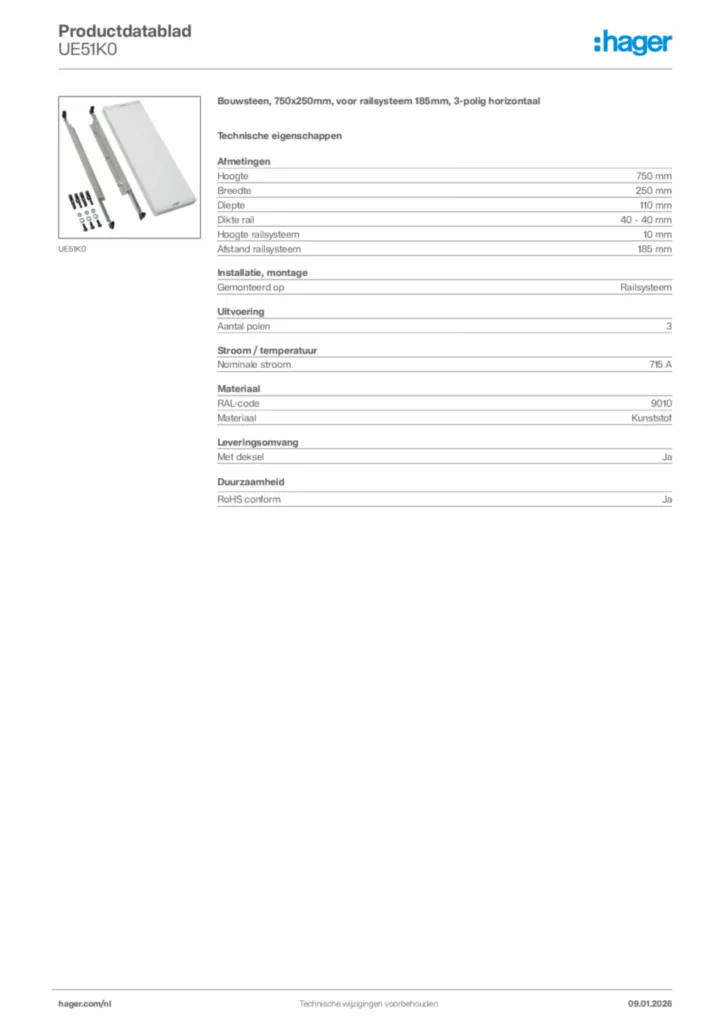 Afbeelding Hager Productdatablad UE51K0 | Hager Nederland