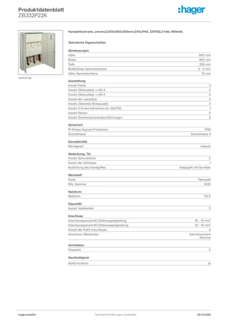 Bild Hager Produktdatenblatt ZB332P22K | Hager Deutschland