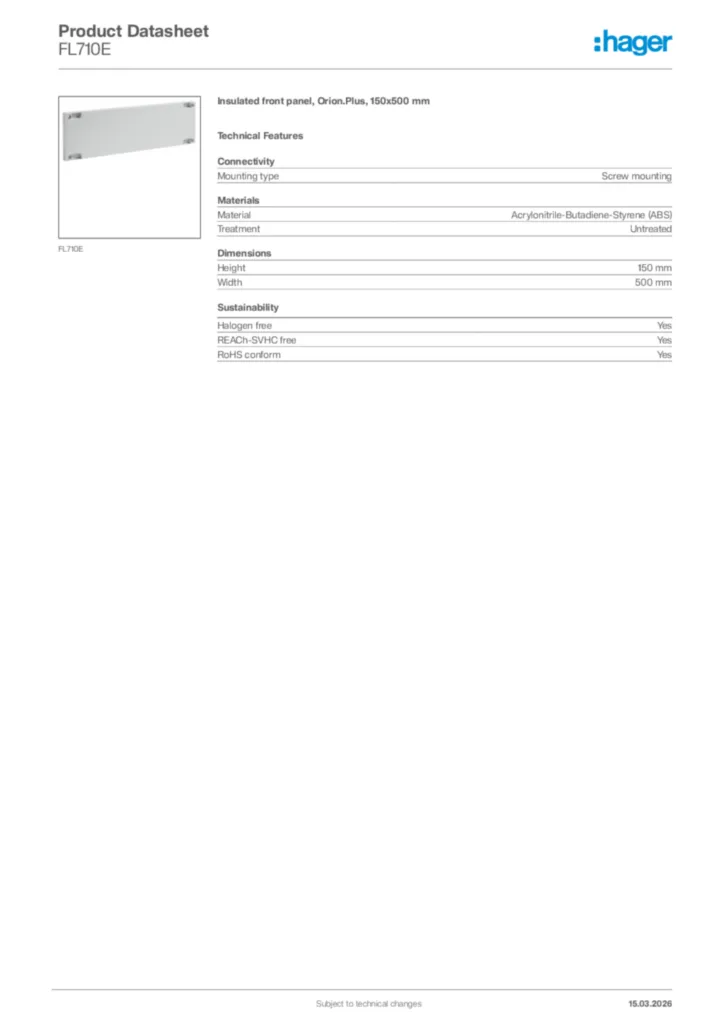 Image Hager Product data sheet FL710E  | Hager Africa