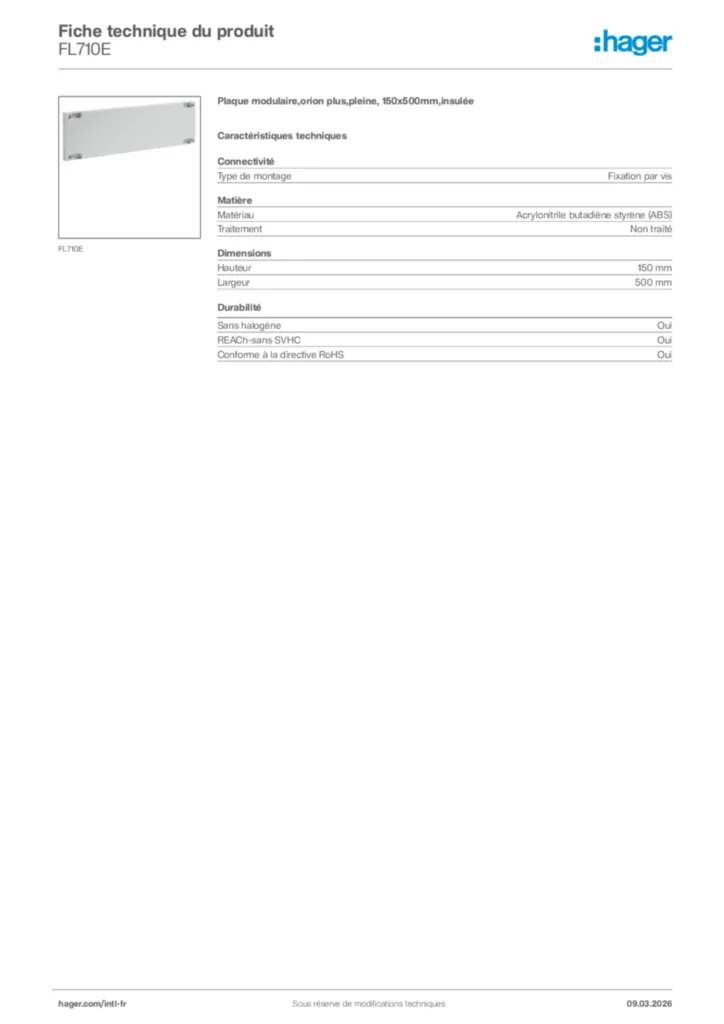 Image Hager Fiche technique du produit FL710E | Hager Afrique