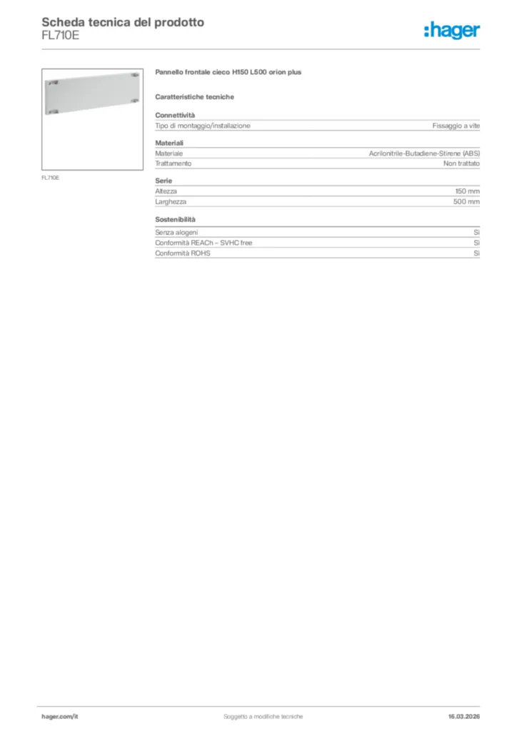 Immagine Hager Scheda tecnica del prodotto FL710E | Hager Italia