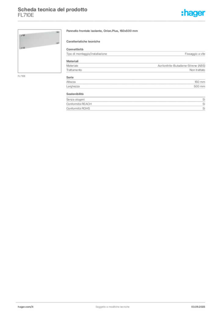 Immagine Hager Scheda tecnica del prodotto FL710E | Hager Italia
