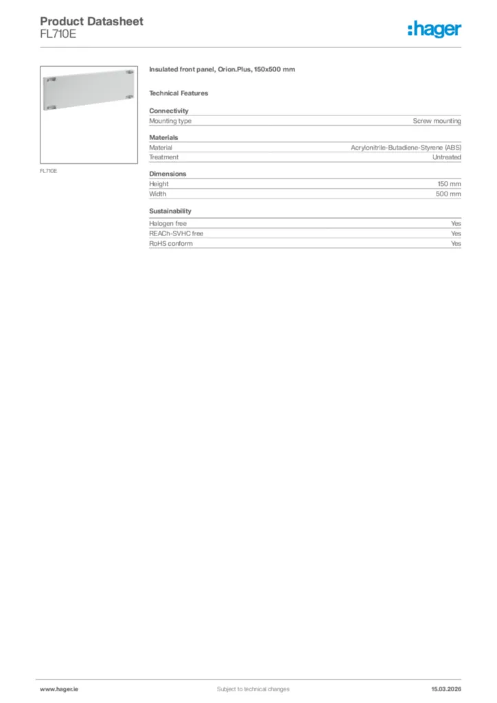 Image Hager Product data sheet FL710E  | Hager