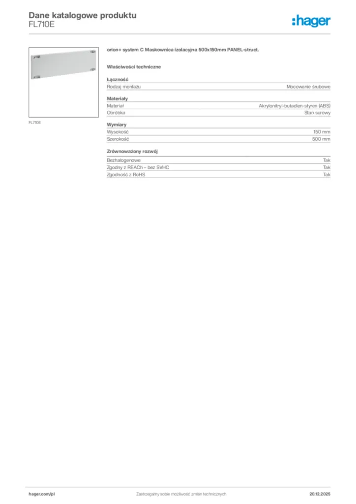 Zdjęcie Hager Karta katalogowa FL710E | Hager Polska