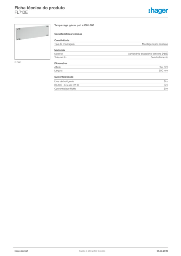 Imagem Hager Ficha técnica do produto FL710E | Hager Portugal