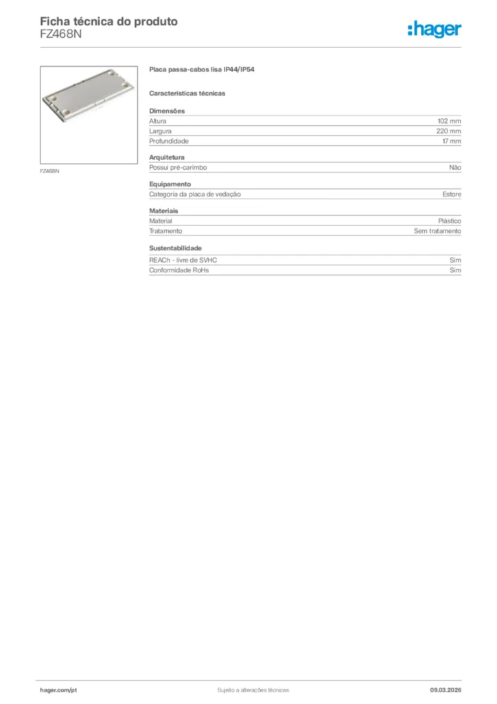 Imagem Hager Ficha técnica do produto FZ468N | Hager Portugal