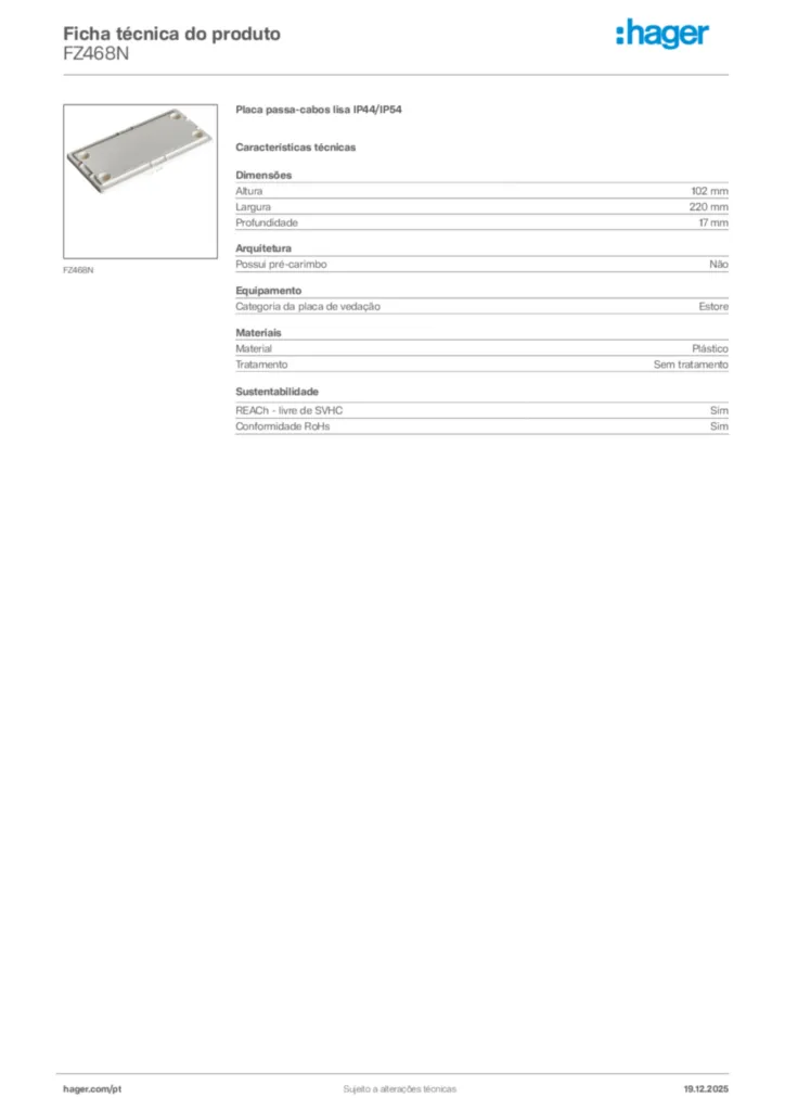 Imagem Hager Ficha técnica do produto FZ468N | Hager Portugal