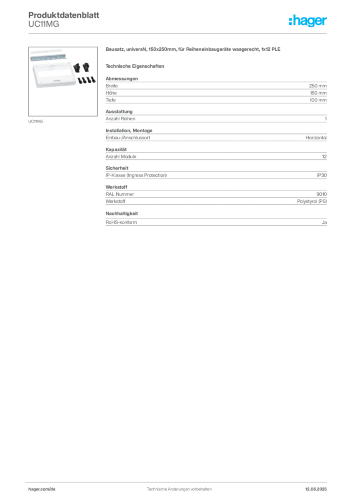 Hager Produktdatenblatt UC11MG
