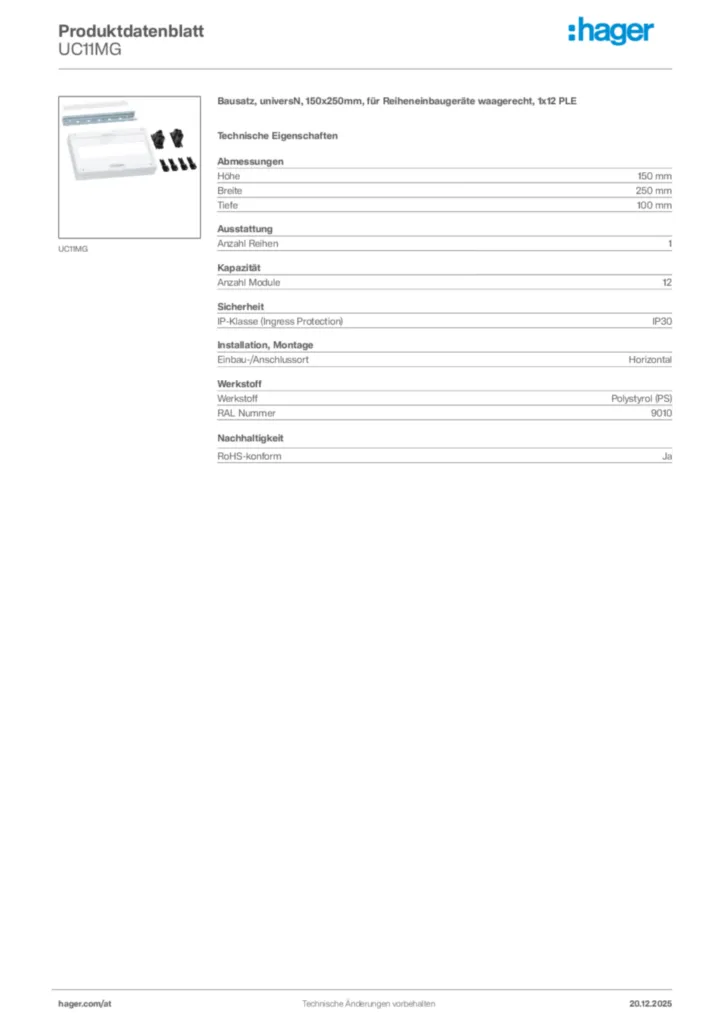 Bild Hager Produktdatenblatt UC11MG | Hager Deutschland