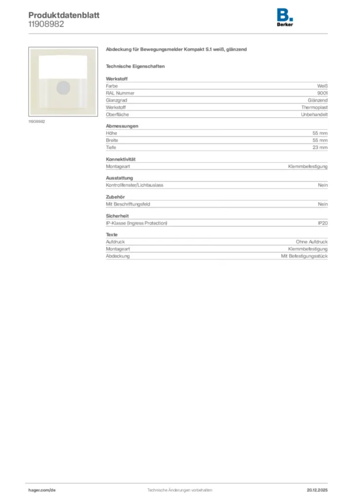 Bild Berker Produktdatenblatt 11908982 | Hager Deutschland