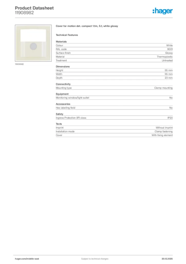 Image Hager Product data sheet 11908982  | Hager