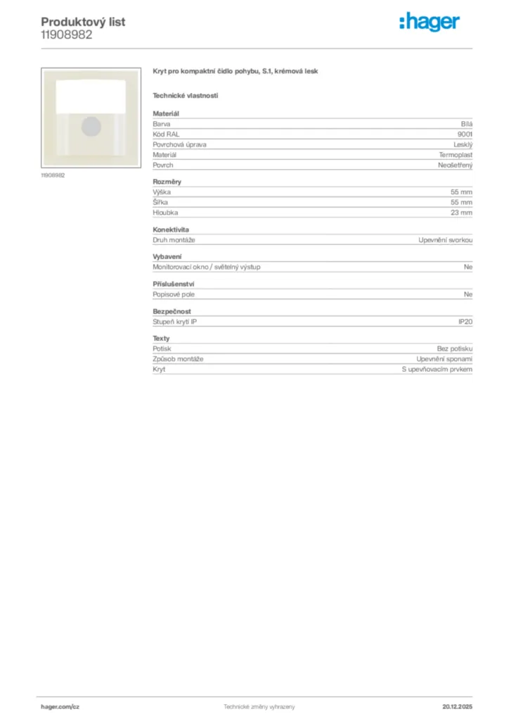Obrázek Hager Produktový list 11908982 | Hager