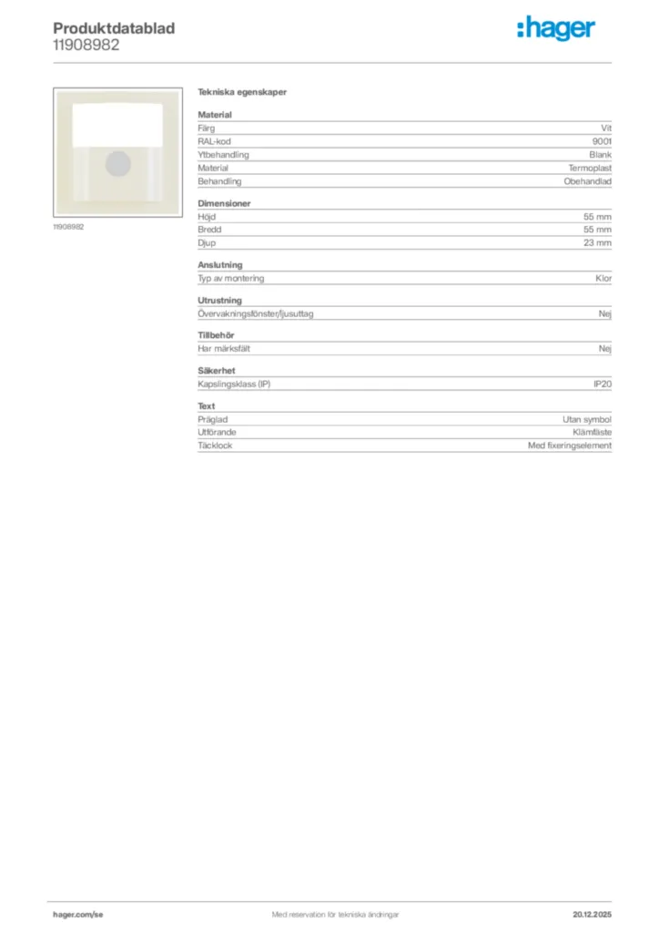 Bild Hager Produktdatablad 11908982 | Hager Sverige