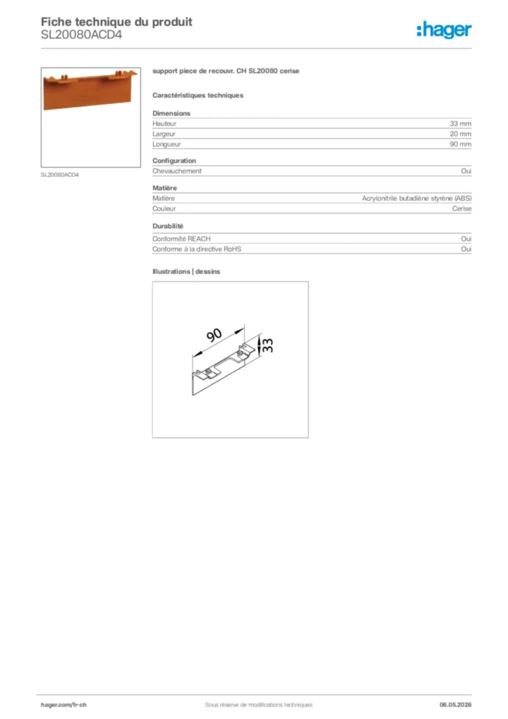 Image Hager Fiche technique du produit SL20080ACD4 | Hager Suisse