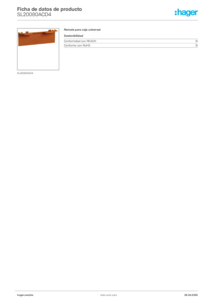 Imagen Hager Ficha de datos de producto SL20080ACD4 | Hager España