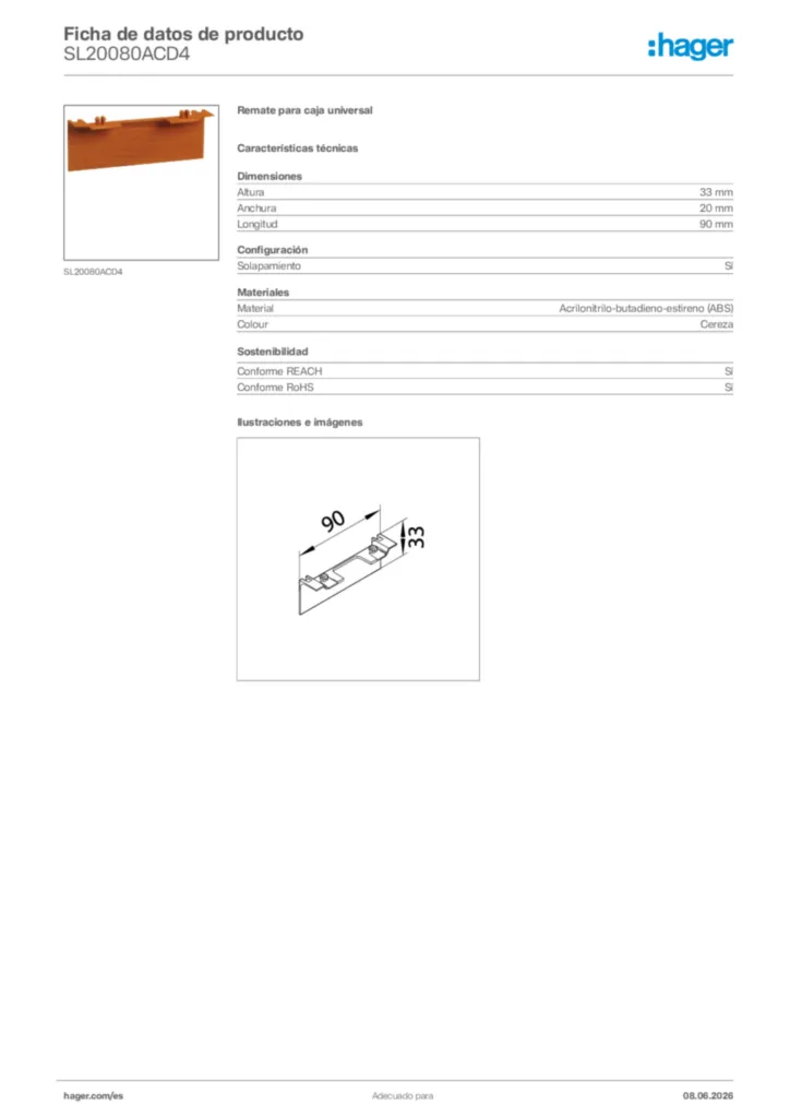Imagen Hager Ficha de datos de producto SL20080ACD4 | Hager España