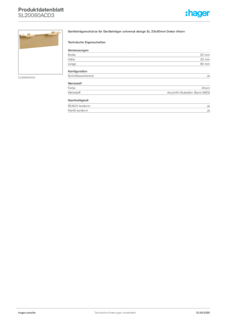 Hager Produktdatenblatt SL20080ACD3
