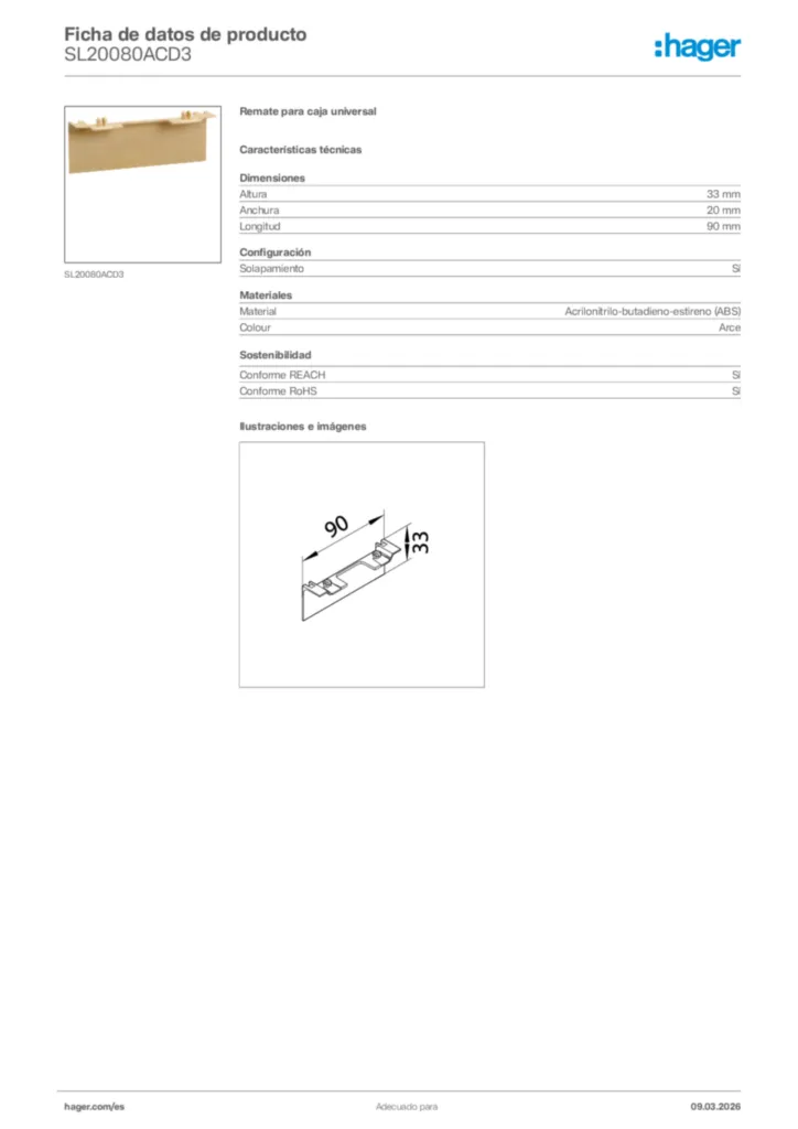Imagen Hager Ficha de datos de producto SL20080ACD3 | Hager España