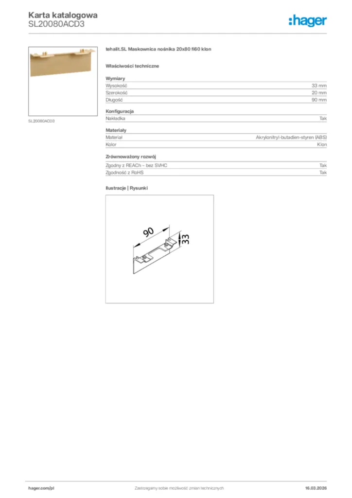 Zdjęcie Hager Karta katalogowa SL20080ACD3 | Hager Polska