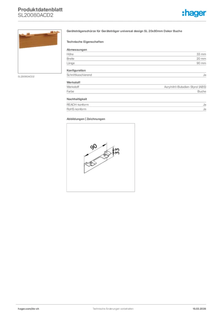 Bild Hager Produktdatenblatt SL20080ACD2 | Hager Schweiz