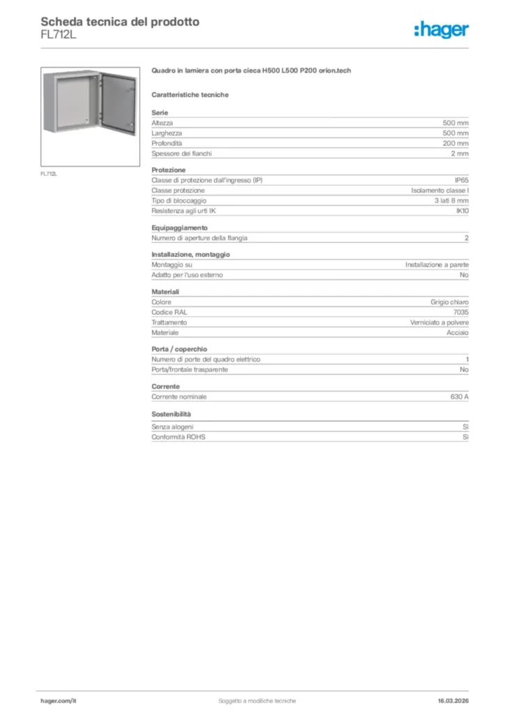 Immagine Hager Scheda tecnica del prodotto FL712L | Hager Italia