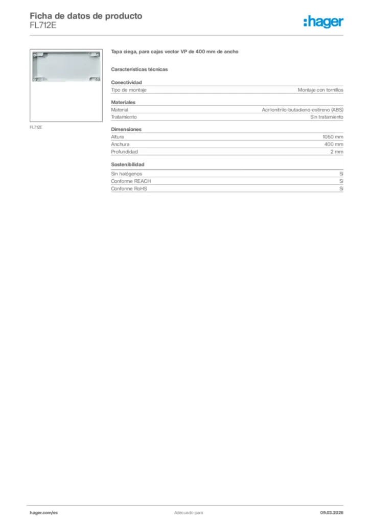 Imagen Hager Ficha de datos de producto FL712E | Hager España