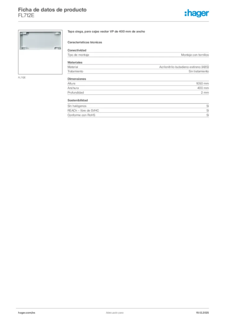 Imagen Hager Ficha de datos de producto FL712E | Hager España