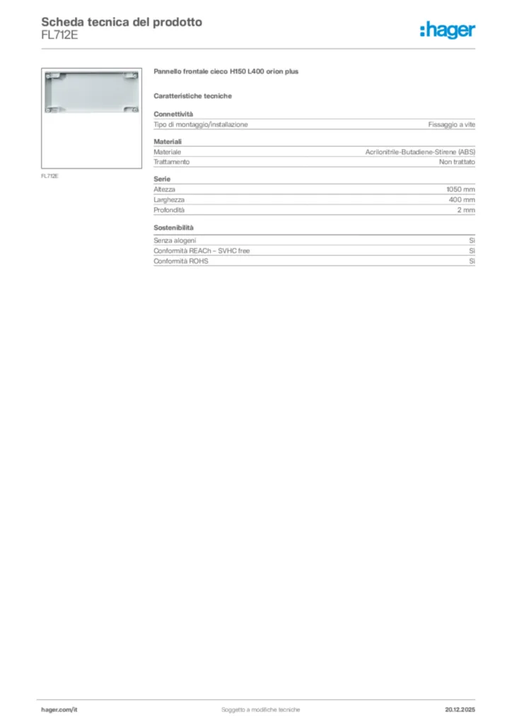 Immagine Hager Scheda tecnica del prodotto FL712E | Hager Italia