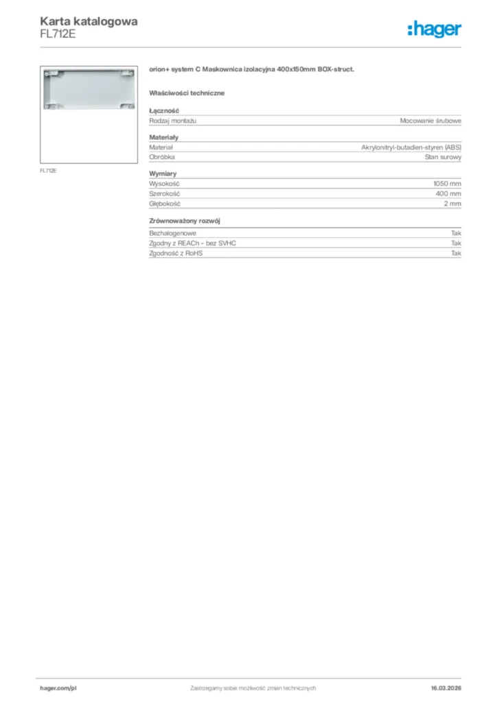 Zdjęcie Hager Karta katalogowa FL712E | Hager Polska