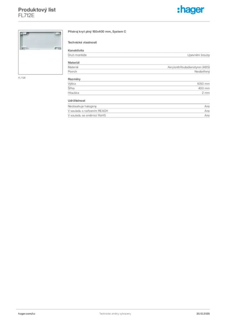 Obrázek Hager Produktový list FL712E | Hager