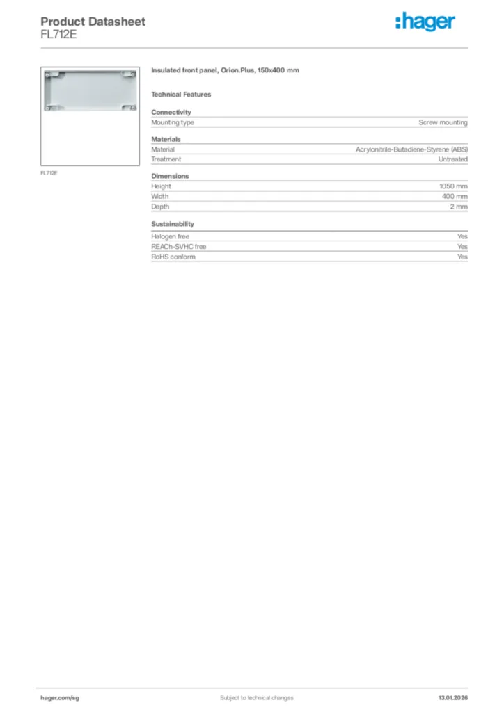 Image Hager Product data sheet FL712E  | Hager