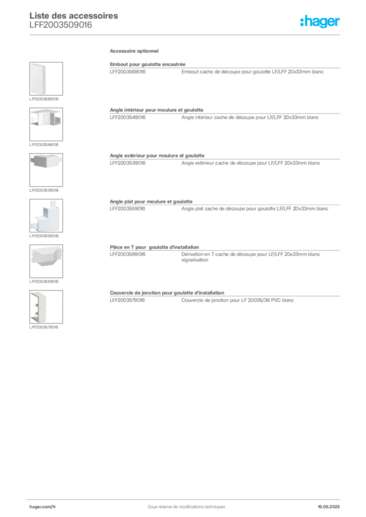 Image Hager Fiche technique du produit LFF2003509016 | Hager France