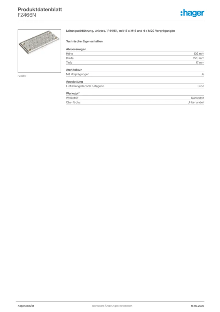 Bild Hager Produktdatenblatt FZ466N | Hager Deutschland