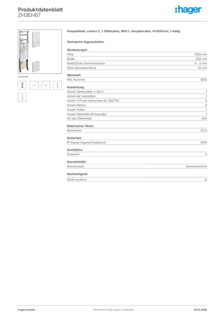 Bild Hager Produktdatenblatt ZH3EH67 | Hager Deutschland