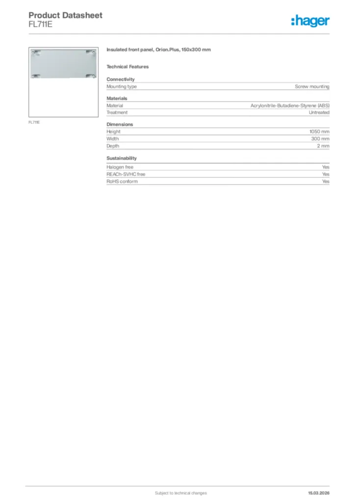 Image Hager Product data sheet FL711E  | Hager Africa
