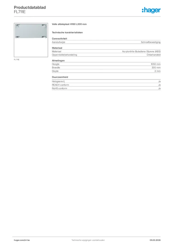 Afbeelding Hager Productdatablad FL711E | Hager Belgium