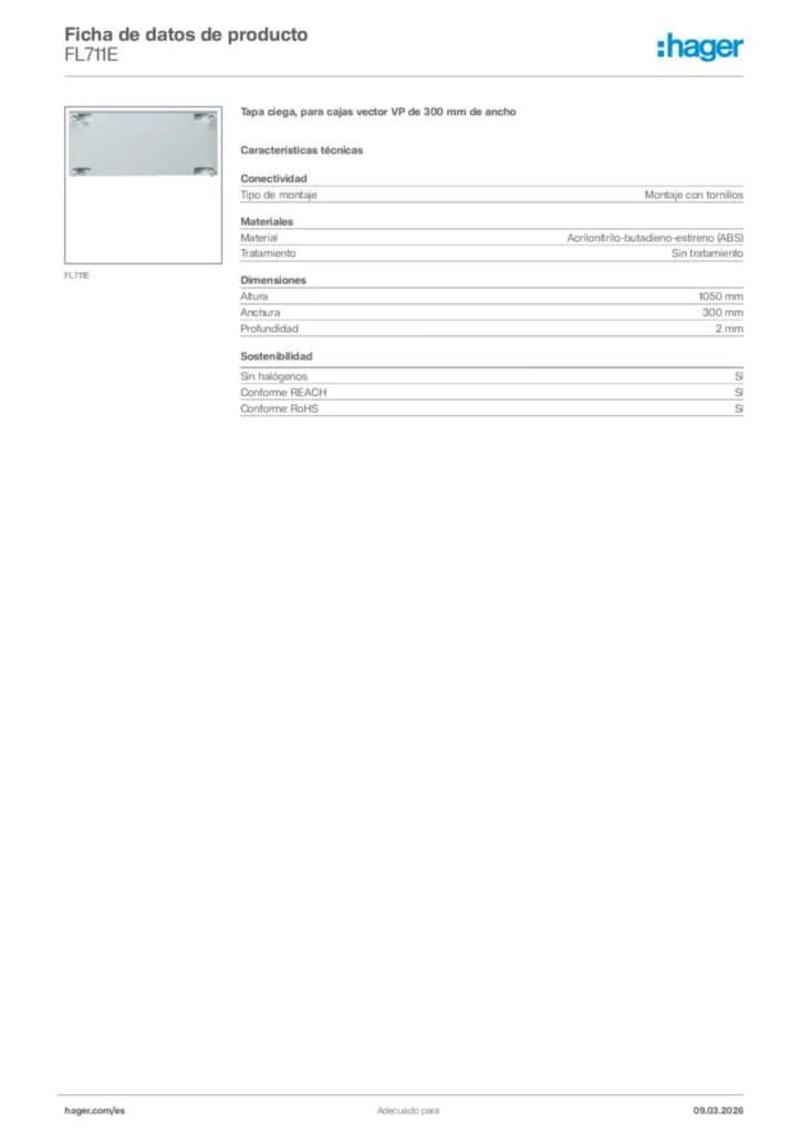 Imagen Hager Ficha de datos de producto FL711E | Hager España