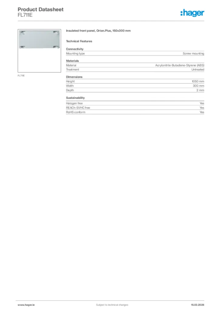 Image Hager Product data sheet FL711E  | Hager