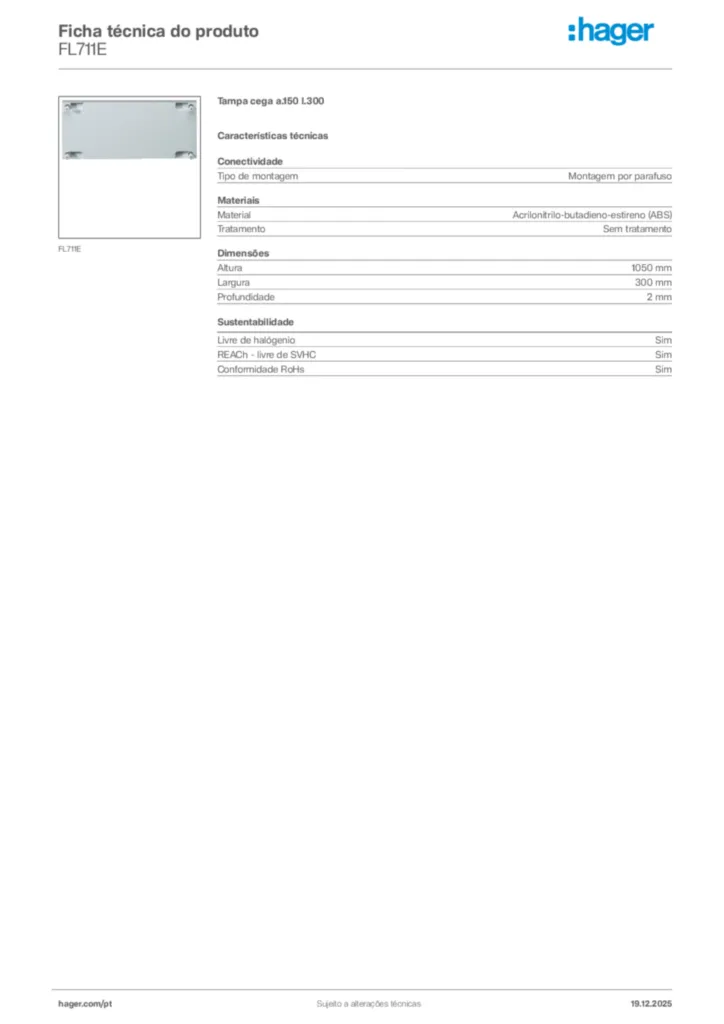 Imagem Hager Ficha técnica do produto FL711E | Hager Portugal