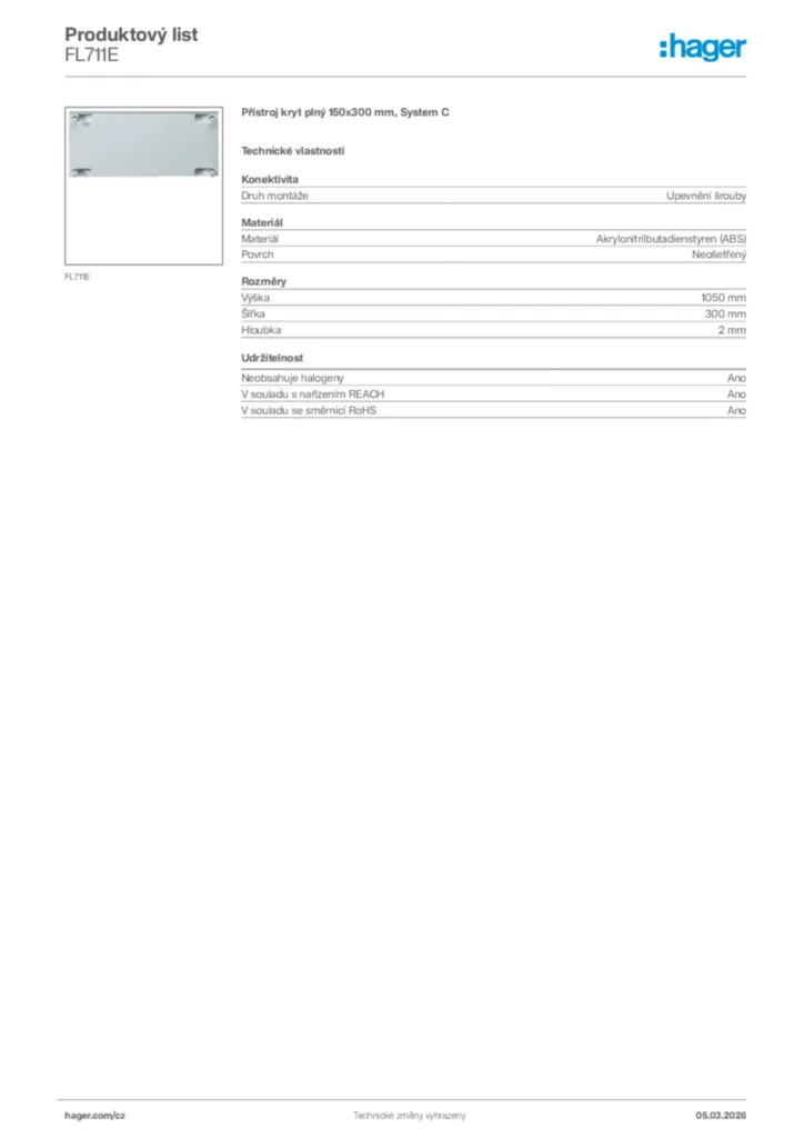 Obrázek Hager Product data sheet FL711E | Hager