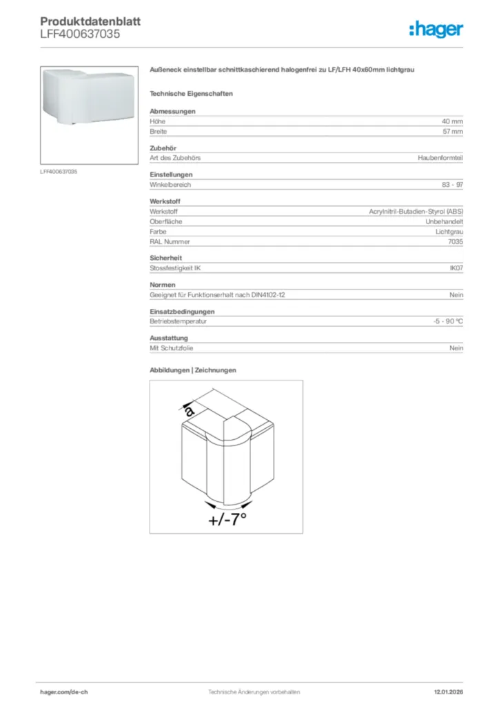 Bild Hager Produktdatenblatt LFF400637035 | Hager Schweiz